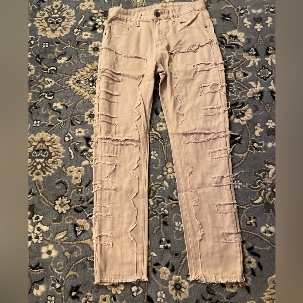 Tan Distressed Denim Jeans